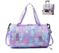 Zykra Licorne Sac Weekend Enfant, Duffle Bag pour Filles Violet 41x26x25 cm, Travel Bag pour Gym Sport avec Compartiment à Chaussures et Poche Humide, Sac de Danse Fille pour Voyage, Fitness, Sport