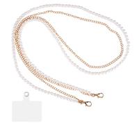 Zykra Tour de Cou Telephone Portable Perles, Blanc Collier Telephone Portable avec Coussinets Transparents Mode Cordon Telephones Portabl Bijoux Cordon Téléphones pour Smartphones Appareil Photo