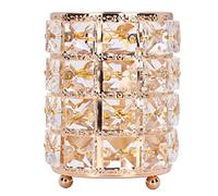 ZYLARUM Porte-pinceau de maquillage en cristal | Organisateur cosmétique en verre de style européen pour pinceaux/stylos/ustensiles | Stockage de bureau de grande capacité avec finition (Gold)