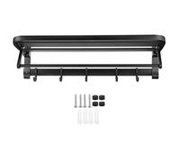 ZYLARUM Wall Mounted Towel Rack | 5 Hooks Folding Storage Shelf for Bathroom/Toilet/Bedroom | Space Aluminum Black Holder with Punch Installation