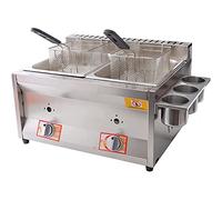 ZYLDDS Friteuse à gaz,friteuse en Acier Inoxydable pour friteuse 10L/20L avec Panier/Couvercle Anti-éclaboussures,Friteuse à gaz à Double Cylindre pour la Famille de Restaurants commerciaux,B