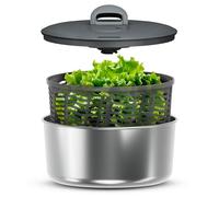 Zyliss Essoreuse à Salade Inox Easy Spin Grande 6L, Technologie AquaVent™, Saladier, Base antidérapante, Mécanisme à cordon, Bouton d'arrêt, Sans BPA, Compatible lave-vaisselle, Acier inoxydable