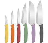 Zyliss Set de Couteaux de Cuisine Classiques (6 Pièces), Acier Inoxydable | Lame Tranchante, Manche Ergonomique, Couteau d'Office, Éplucheur, Pain, Chef, Santoku, Protège-lames, Passe au Lave-Vaisselle