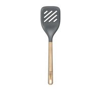Zyliss Spatule à Fentes - Silicone avec Manche en Bois de Chêne - Résistante à la Chaleur - Sans BPA - Compatible avec Revêtements Antiadhésifs - 34 cm, Gris