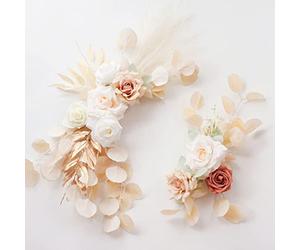 ZYLLZY Lot de 2 arches de mariage artificielles bohème avec herbe de la pampa séchée, couronne de linteau de roses pour maison, fête de mariage, décoration murale