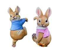 ZYLLZY Lot de 2 statuettes de lapin en résine mignonnes à suspendre pour jardin, terrasse, pelouse, cour, porche, table, décoration de fête, Rose, Bleu., 10x7.5x19cm