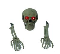 ZYLLZY Lot de 3 têtes de squelette et mains d'Halloween - Imitation tête de squelette - En plastique effrayant - Pour intérieur - Pour fête d'Halloween - Maison hantée