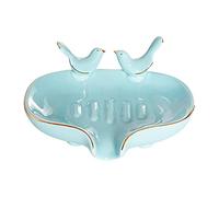 ZYLLZY Porte-savon en céramique de style nordique, porte-savon auto-drainant, porte-savon créatif en céramique avec oiseau pour salle de bain, coiffeuse, cuisine, bleu