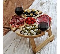 ZYLLZY Table de pique-nique pliante en bois avec support pour verre plat compartimenté portable pour fromage et fruits table pliable pour voyage, jardin, petite plage