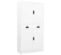 zylophax Armoire de Bureau Blanc en Acier 90x40x180 cm avec 3 étagères réglables, 2 tiroirs à roulements à Billes, Serrure sécurisée, Meuble de Rangement modulable pour Bureau, Salon, Atelier