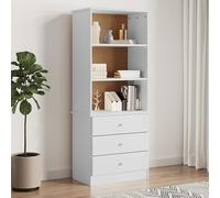 zylophax Bibliothèque Alta Blanc Bois Massif pin 60x35x142 cm avec tiroirs, Meuble de Rangement Multifonction pour Salon Bureau Chambre, étagère Ouverte Compartiments et casiers Pratiques