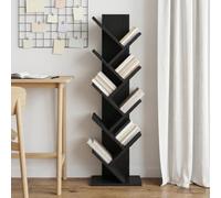zylophax Bibliothèque d'arbre 6 Niveaux en Bois d'Ingénierie Chêne Noir 30 x 18 x 100 cm Rangement Compact Multi-Usage pour Salon Bureau Chambre avec Étagères Ouvertes et Design Asymétrique