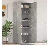 zylophax Cabinet à Chaussures Gris en Bois d'ingénierie 80 x 35,5 x 180 cm avec 6 étagères et 2 Portes, Rangement modulable pour entrée, Couloir, Placard, idéal pour Baskets, Bottes et Talons