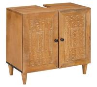 zylophax Cabinet de Salle de Bain en Bois de manguier Massif Marron Clair 62 x 33 x 58 cm avec Porte, Meuble sous lavabo Fonctionnel pour Rangement Salle Bain