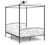 zylophax Cadre de lit à baldaquin en métal Noir 160 x 200 cm avec sommier à Lattes Robuste pour Chambre Adulte, Structure Solide avec Support pour Rideaux et moustiquaire