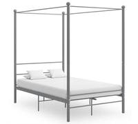 zylophax Cadre de lit à baldaquin Gris métal avec sommier à Lattes 140x200 cm Structure Robuste pour Chambre Adulte Enfant avec Support Matelas et Design Plateforme élégant