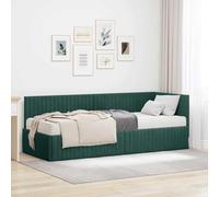 zylophax Cadre de lit d'angle Vert en Velours 204x84x72 cm avec Matelas Poly Velours 80x200 cm Plateforme à Lattes tête de lit Murale pour Chambre Adulte Enfant Studio
