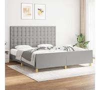 zylophax Cadre de lit Gris Clair en Tissu avec tête de lit réglable, Structure Robuste en Bois, Lattes de contreplaqué, Dimensions 203 x 186 x 118 cm, Support Stable pour Matelas 180 x 200 cm