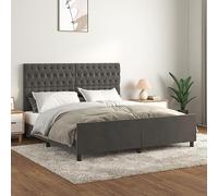 zylophax Cadre de lit Gris foncé en Velours avec tête de lit, Structure Robuste en Bois, Lattes de contreplaqué, Pieds Stables, Dimensions 203x186x118-128 cm, Compatible Matelas 180x200 cm
