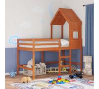 zylophax Cadre de lit Mezzanine en pin Massif Brun ciré 90 x 190 cm avec sommier à Lattes, Structure Solide et Garde-Corps pour Chambre Enfant ado, et Rangement optimisé