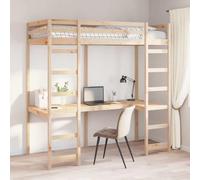 zylophax Cadre de lit Mezzanine en pin Massif Naturel 90 x 190 cm avec Bureau intégré et Garde-Corps sécurisé pour Chambre Adulte Enfant, Structure Solide et optimisé