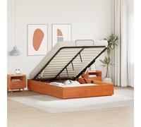 zylophax Cadre de lit Ottoman en Bois de pin Massif Brun Cire 120 x 200 cm avec Rangement escamotable et mécanisme de Levage à gaz Pratique pour Chambre Adulte Enfant