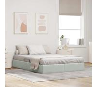 zylophax Cadre de lit Ottoman Gris Clair en Velours 140 x 200 cm avec sommier Plateforme, Rangement Coffre escamotable, Structure métal Robuste pour Chambre Adulte Moderne et