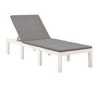 zylophax Chaise Longue Plastique Blanche avec Coussin Anthracite, Dossier réglable 5 Positions, Dimensions 195x65x32 cm, Chaise Longue transat Pliable pour Jardin terrasse Piscine détente Confort