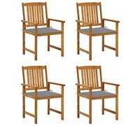 zylophax Chaises de Jardin en Bois d'acacia Massif avec Coussins Gris Lot de 4, fauteuils Robustes empilables avec Dossier Confortable pour terrasse, Balcon, Piscine et extérieur