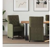 zylophax Chaises de Salle à Manger Vert armée 2 pcs avec roulettes en Simili Daim, Assise rembourrée Ergonomique, Dossier et accoudoirs Confortables, Structure métal Durable pour Cuisine Salon Bureau