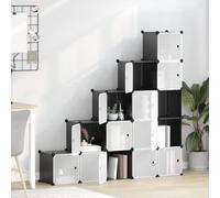 zylophax Cubes de Rangement modulables 15 pcs avec Portes Noir, Armoire en PP et Acier, 156 x 31,5 x 153,5 cm, empilable et Facile à Assembler pour Organiser Chaussures, vêtements