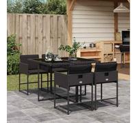 zylophax Ensemble à Manger de Jardin 5pcs Noir en résine tressée avec Coussins Amovibles pour terrasse extérieur Balcon Patio Repas détente Confort modulable encastrable