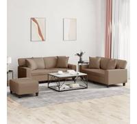 zylophax Ensemble canapé 3 pièces Similicuir Cappuccino avec Coussins, Structure Robuste en métal et contreplaqué, Repose-Pied Multifonction, idéal Salon séjour Bureau