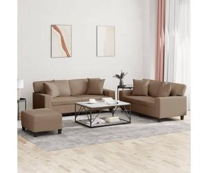 zylophax Ensemble canapé 3 pièces Similicuir Cappuccino avec Coussins, Structure Robuste en métal et contreplaqué, Repose-Pied Multifonction, idéal Salon séjour Bureau