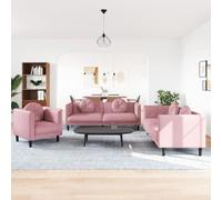 zylophax Ensemble canapé 3 pièces Velours Rose avec Coussins Ronds 5 unités Fauteuil 1 Place canapé 2 Places canapé 3 Places Confortable Salon séjour Chambre