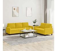 zylophax Ensemble canapé Velours Jaune 2 pièces avec Coussins 5 unités, canapé 2 Places 138x77x80 cm et canapé 3 Places 198x77x80 cm, Structure métal et contreplaqué