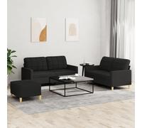 zylophax Ensemble canapés 3 pièces Noir Tissu Polyester avec 2 canapés 2 Places 138x77x80 cm et 158x77x80 cm Plus Repose-Pied 70x55x41 cm pour Salon séjour Bureau Confort Durable