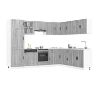 zylophax Ensemble d'armoires de Cuisine 14 pcs Porto Bois d'ingénierie Sonoma Gris avec Placard Meuble Bas et Mural Rangement tiroir Porte Plan Travail pour Cuisine Salle à Manger