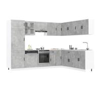 zylophax Ensemble d'armoires de Cuisine Porto 14 pcs Bois d'ingénierie Gris béton avec Placard, Buffet, vaisselier, tiroir et Plan de Travail pour Rangement Fonctionnel