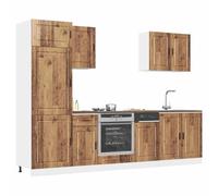 zylophax Ensemble de 7 Meubles de Cuisine Porto en Bois d'ingénierie Vieilli avec Placard, Armoire, Buffet, vaisselier et Plan de Travail pour Rangement optimisé Cuisine Salle à Manger