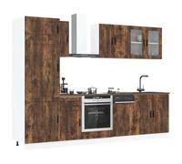 zylophax Ensemble de 8 Meubles de Cuisine en chêne fumé Porto avec Placard, Buffet, Armoire, vitrine et Plan de Travail pour Rangement Optimal et Espace Fonctionnel