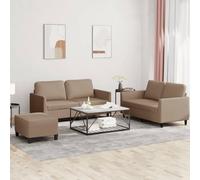 zylophax Ensemble de canapés 3 pièces en Similicuir Cappuccino avec 2 canapés à 2 Places et Repose-Pied, Coussins Inclus, Structure Robuste en métal et contreplaqué, idéal Salon séjour Bureau