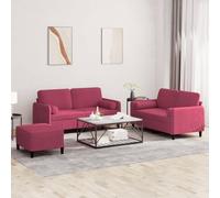 zylophax Ensemble de canapés 3 pièces Velours Rouge Bordeaux avec Coussins, Structure métal et contreplaqué, canapé 2 Places 120 cm et 140 cm, Pouf Repose-Pied Polyvalent pour Salon séjour Bureau