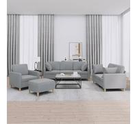 zylophax Ensemble de canapés 4 pcs Gris Clair Tissu 100% Polyester avec Coussins 6 unités Structure métal et contreplaqué Dimensions variées Fauteuil 1 Place canapé 2 et 3 Places Pouf Repose-Pied