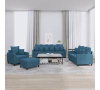 zylophax Ensemble de canapés 4 pièces en Velours Bleu, Comprenant Fauteuil, canapé 2 et 3 Places, Pouf Polyvalent, Coussins Confortables pour Salon séjour Bureau Chambre