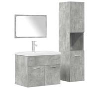 zylophax Ensemble Meuble Salle de Bain 4 pcs Gris béton Bois d'ingénierie avec Vasque lavabo Blanc Miroir Armoire Colonne Rangement Suspendu pour sdb Toilette