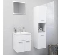 zylophax Ensemble Meuble Salle de Bain Blanc aggloméré avec Armoire lavabo Vasque encastrée Miroir Colonne Rangement Suspendu tiroir Porte pour aménagement