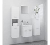 zylophax Ensemble Meuble Salle de Bain Blanc aggloméré avec lavabo encastré, Miroir 40x37 cm, Armoire Haute Colonne, Armoire Basse, Rangement Suspendu et Robinet Inclus pour Salle de Bain Moderne