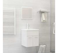 zylophax Ensemble Meuble Salle de Bain Blanc Brillant en aggloméré avec lavabo céramique intégré et Miroir, Armoire sous évier avec Porte, Rangement Pratique pour Salle de Bain, Toilette, buanderie