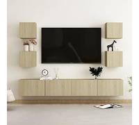 zylophax Ensemble Meuble TV 6 pièces chêne Sonoma Bois d'ingénierie Design Moderne Rangement Salon séjour Chambre avec niches tiroirs et Portes Suspendu Mural Robuste